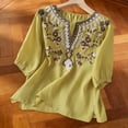 thumbnail image 4 of Favoffer Women's Embroidered Blouse V Neck Short Sleeve Tone Soft Spring Summer Daily Travel Leisure Fashion Top, 4 of 5