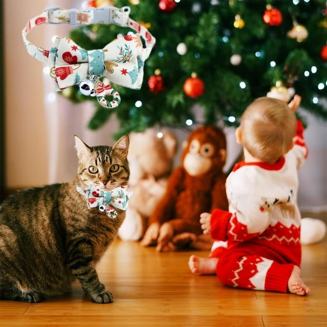 Collier de Noël pour Chats avec Nœud Belle - 1 Paquet Collier Nœud de Noël pour Chatons Collier de Noël pour Chatons