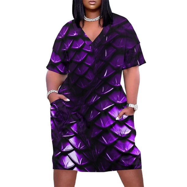 Vestido de bolsillo suelto con escamas de dragón morado para mujer, vestidos de noche, vestidos de fiesta, ropa
