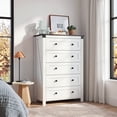 thumbnail image 2 of GALAXHERO Farmhouse 5 Drawer Dresser, White Tall Dresser with Double Rustic Handles, Wood Chest of Drawers for Bedroom, Living Room, Hallway, 2 of 9