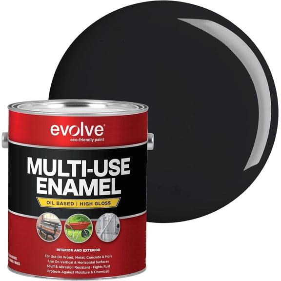 Evolve Alkyd Enamel Paint, Oil-Based Multi-Surface Interior & Exterior Paint for Wood, Metal & Concrete, Gloss Black, 1 Gallon
