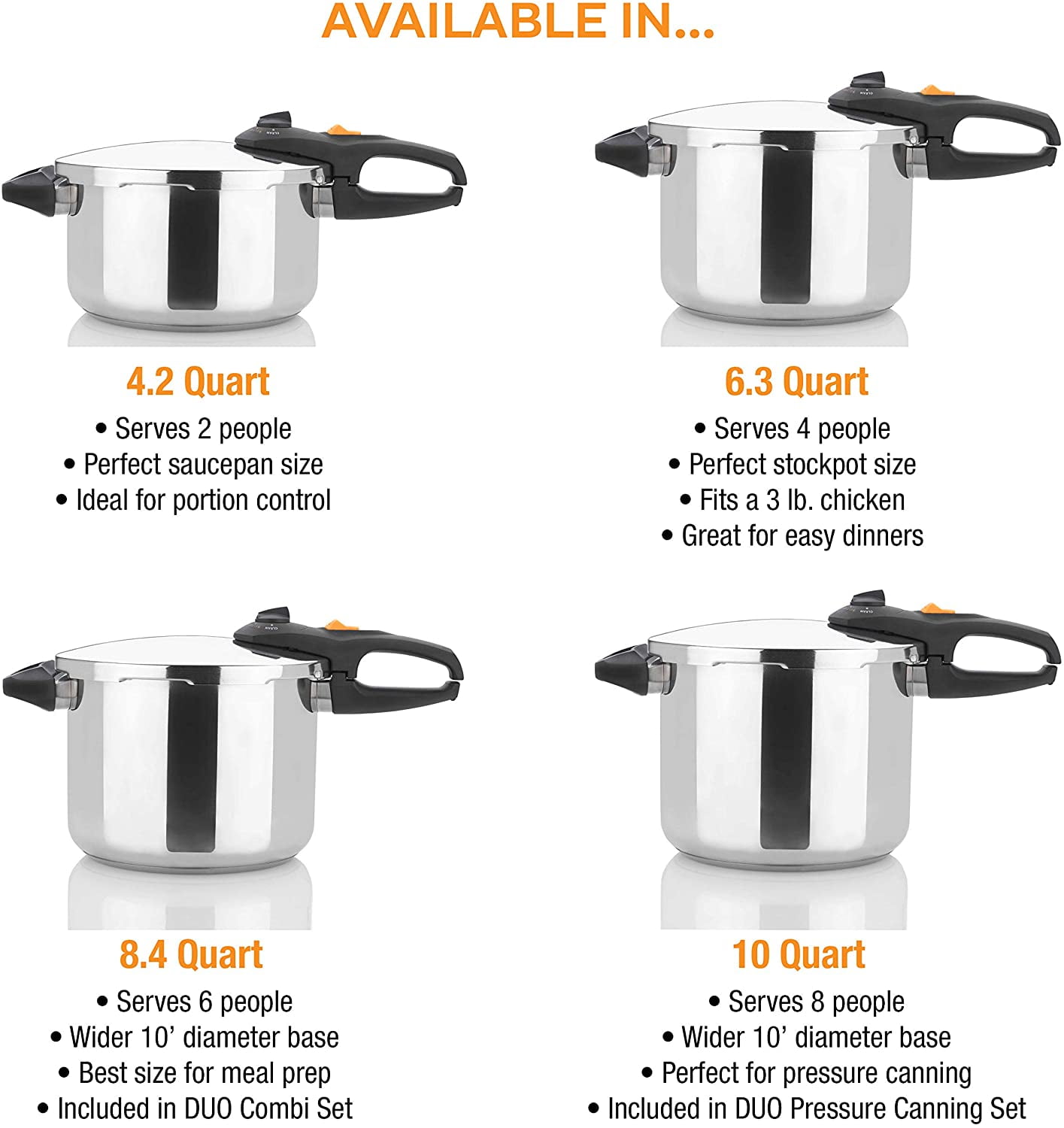 Zavor DUO Stainless Steel Pressure Cooker 8 Quart for Stove Top