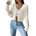 thumbnail image 3 of Women'S Long Sleeve Button Front V-Neck Soft Knit Cardigan Sweaters White L, 3 of 9