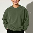 thumbnail image 2 of WAVSUF Boys Solid Sweatshirt, Long Sleeve Round Neck Loose Fit Winter Warm Comfort Pullover Green 1, 2 of 8