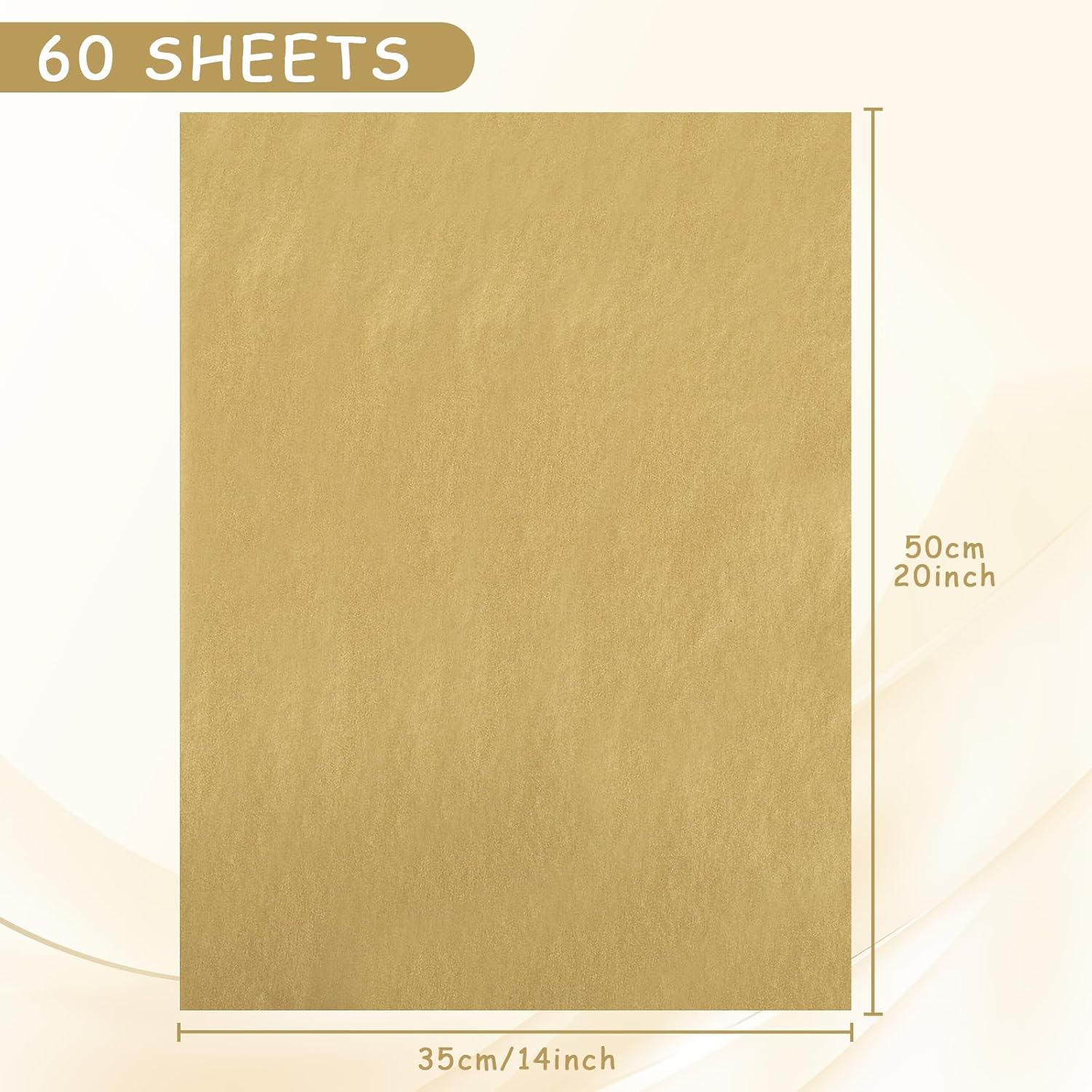 Gold Tissue Paper, 60 Sheets Tissue Paper Bulk Gift Wrap for Christmas Crafting Wedding Party DIY Birthday Decorations,14x 20