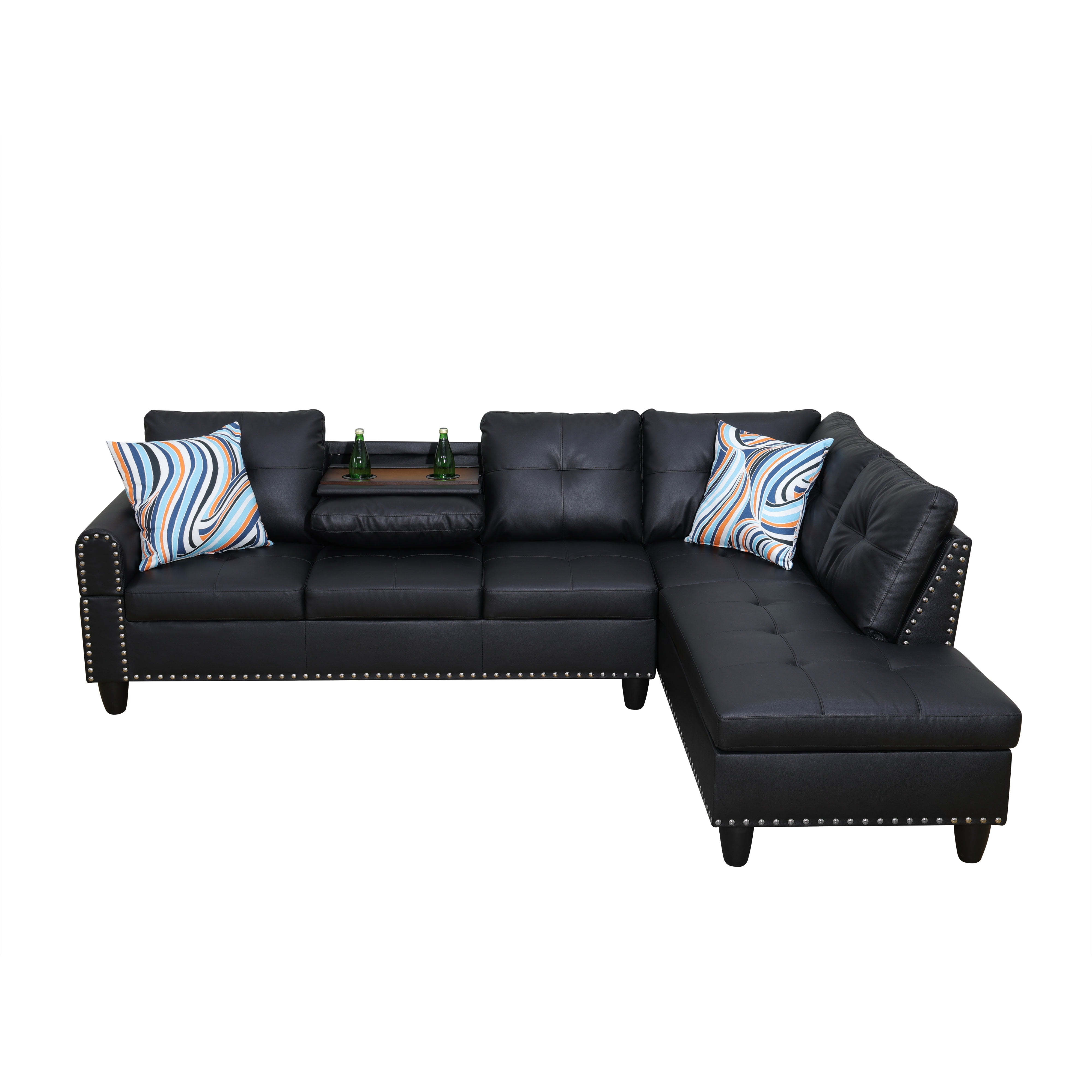 [SquarePulse]4-seater L-shaped sofawith 90° Swivel Cup Holders, apartment, living room, and office sofa(Includes 2 Pillows)