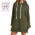 thumbnail image 2 of XUELUO Hoodie Dress For Women Solid Color Hooded Drawstring Long Sleeve Sweatshirt Mini Summer Dresses With Pockets Outwear,Green,XL, 2 of 7