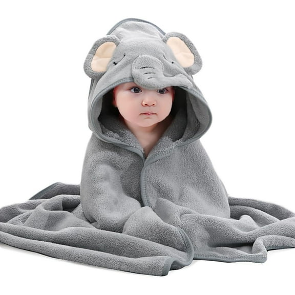 Dyues Hooded Towel,Bath Towel Cartoon Animal Absorbent Soft Baby Bath Towels for Toddler,Washcloth Shower Gift Girl Boy- Grey Elephant
