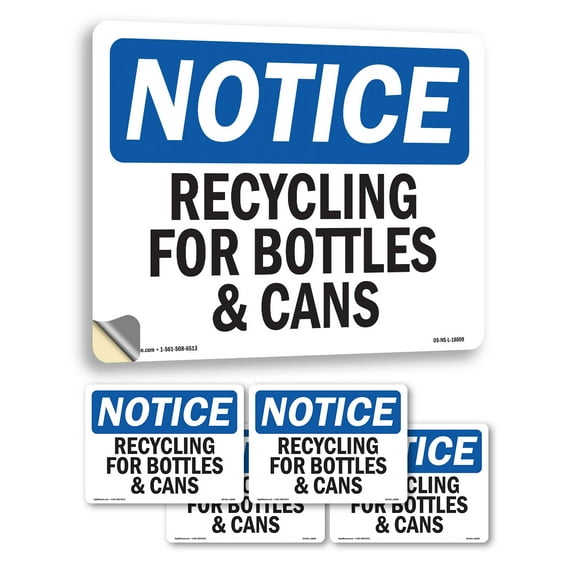 Recycling For Bottles & Cans OSHA Notice Vinyl Decal Label 5 Inch x 3.5 Inch - 5 Pack