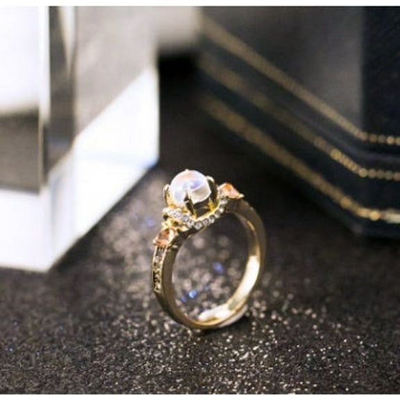 Vintage Style Moonstone Ring: Geometric Design Alloy Fashion Ring for Women Trendy Celestial Jewelry Accessory