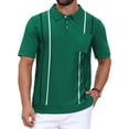 thumbnail image 1 of CAMISA POLO DE HOMBRE DE RAYAS DE TEJIDO KNIT CON BOLSILLO EN EL PECHO CORTA MANGA PARA GOLF L VERDE DÍA DEL PADRE INSPIRE CHIC, 1 of 5