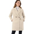 thumbnail image 3 of INSPIRE CHIC Women's Double Breasted Lapel Raglan Long Sleeve Mid Length Overcoat, 3 of 6