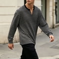 thumbnail image 4 of CFLVAEK Striped Sweatshirts for Men Big and Tall Notch V Neck Pullovers Fashion Fall Long Sleeve Sweatshirt Black XXL, 4 of 6