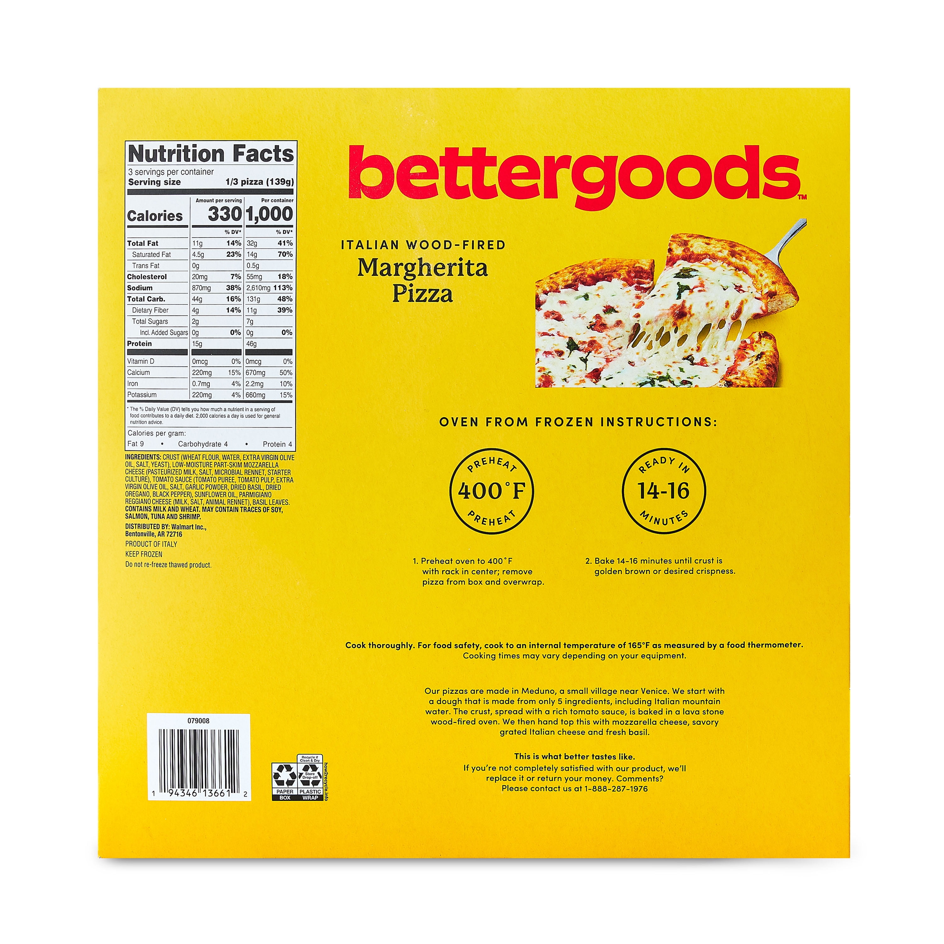 bettergoods Italian Wood-Fired Margherita Pizza, 14.6 oz (Frozen)