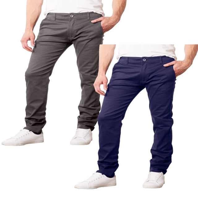 CHOK Mens Slim Fit Cotton Stretch Chino Pants 2 Packs
