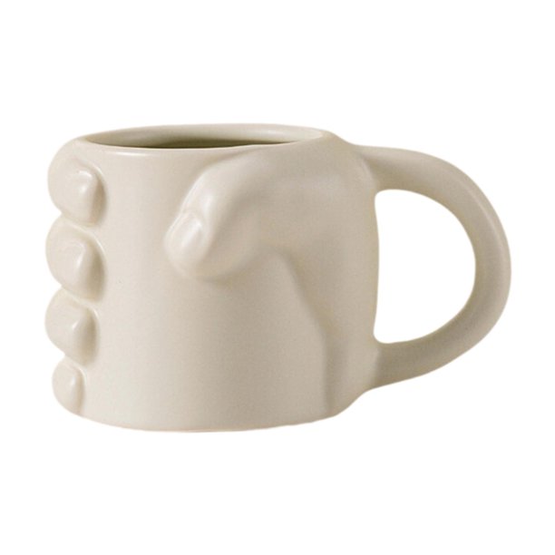 Taza de café en forma de puño Beber Bothing Ceramic 300 ml de 10 de cumpleaños Regalo navideño para hombres y mujeres Taza de té moderna de café Beige