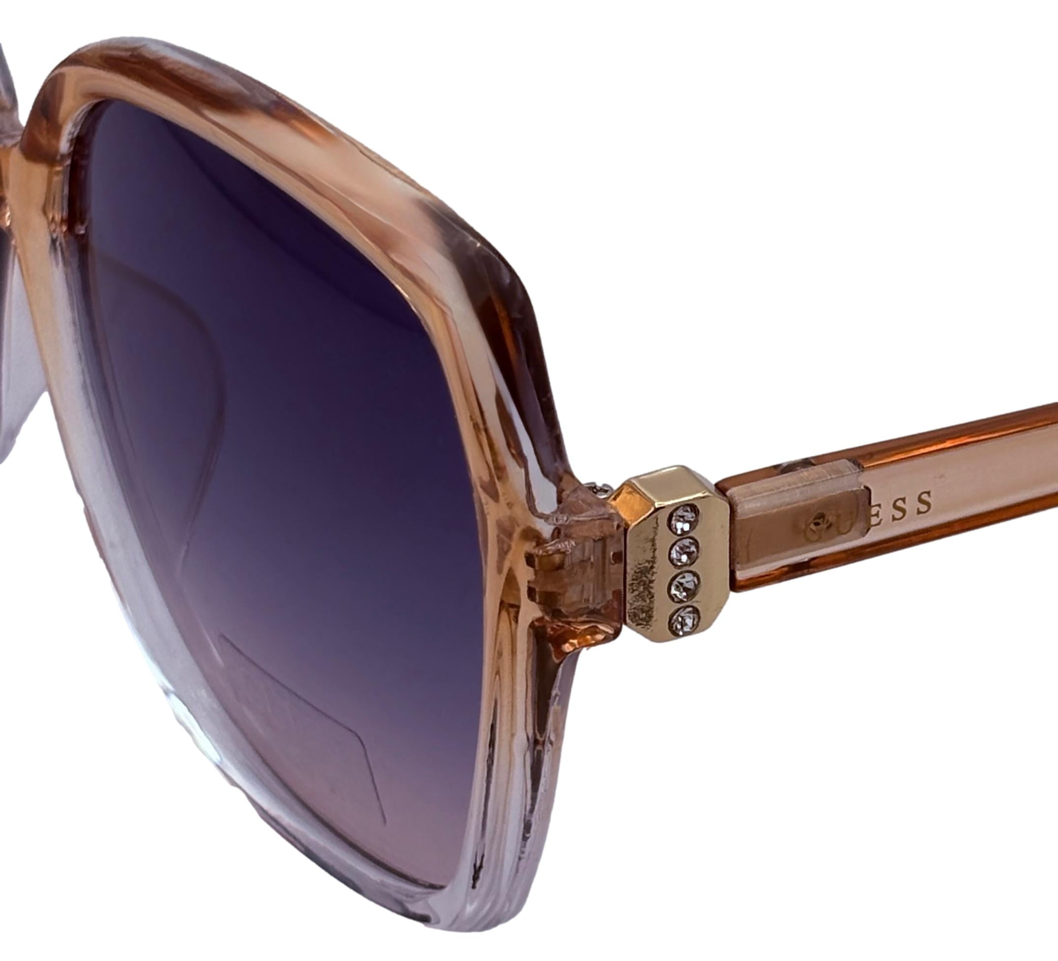 Guess Sunglass Womens Crystal Beige Oversized Square Plastic, GF0425 27W
