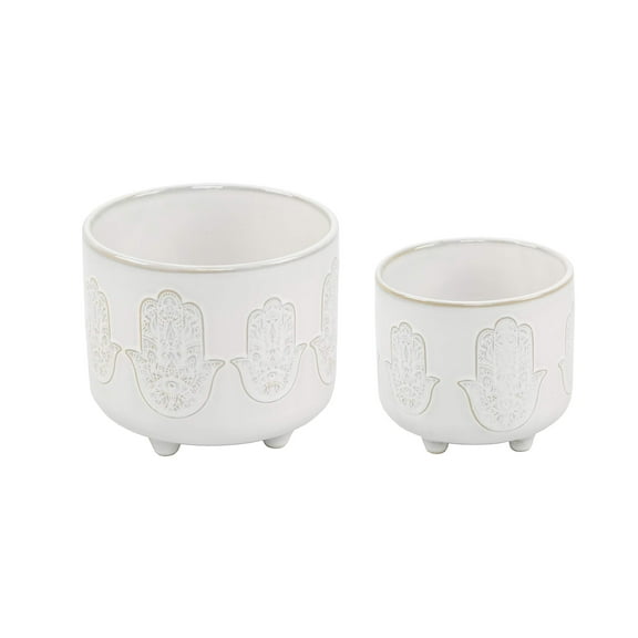 Flora Bunda 6 inch & 4.75 inch Hamsa Hand Footed Planter,Set of 2,Ivory