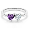 thumbnail image 3 of Gem Stone King 925 Sterling Silver Fashion Right-Hand Ring Set with Heart Shape Purple Amethyst and Moissanite (0.92 Cttw, Size 9), 3 of 6