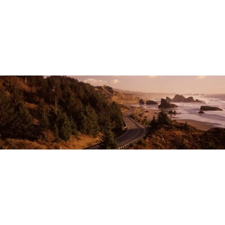 Highway along a coast Highway 101 Pacific Coastline Oregon USA Stretched Canvas - Panoramic Images (18 x