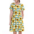 thumbnail image 1 of Fotbe White Blue Striped Sunflower Vestido Largo de Moda para Mujer, Vestido Tipo Camiseta con Manga Corta y Estilo Casual a Rayas y Bloques de Color, 1 of 6