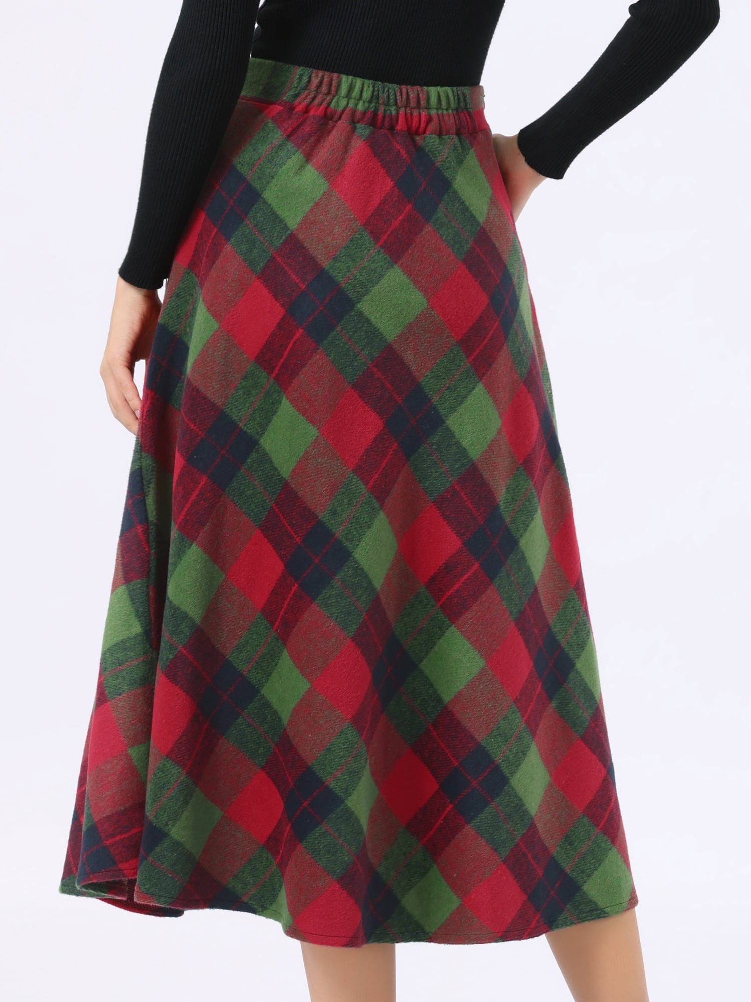 DARING DIVA Women's Vintage Plaid A-Line Work Long Maxi Skirt Medium Red Green