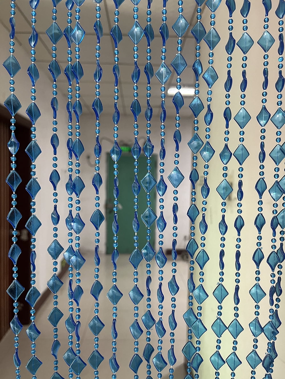 ZiDeTang Acrylic Maple Leaves Diamond Décor Beaded Door Curtain String Doorway Room Divider Window Tassel Blind Screen Panel (39.3"x76.7",Dark Blue)