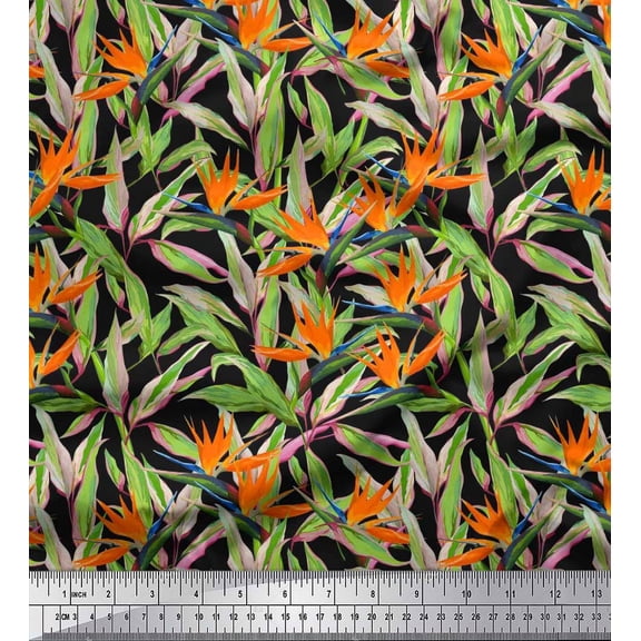 Soimoi Cotton Duck Fabric Leaves & Tropical Flower Watercolor Printed Craft Fabric by The Yard 42 Inch Wide