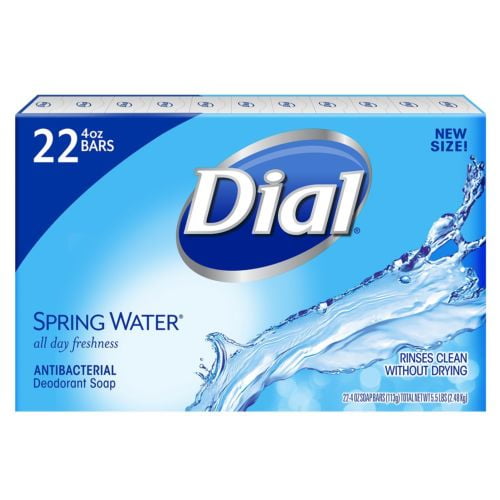Dial Antibacterial Deodorant Bar Soap Spring Water 4 oz Bars 22 ct
