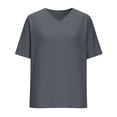 thumbnail image 2 of Inverlee Women's Cotton Linen Short Sleeve Shirts Summer Dressy Casual V Neck Tops Trendy Solid Loose Fit Blouse, 2 of 4