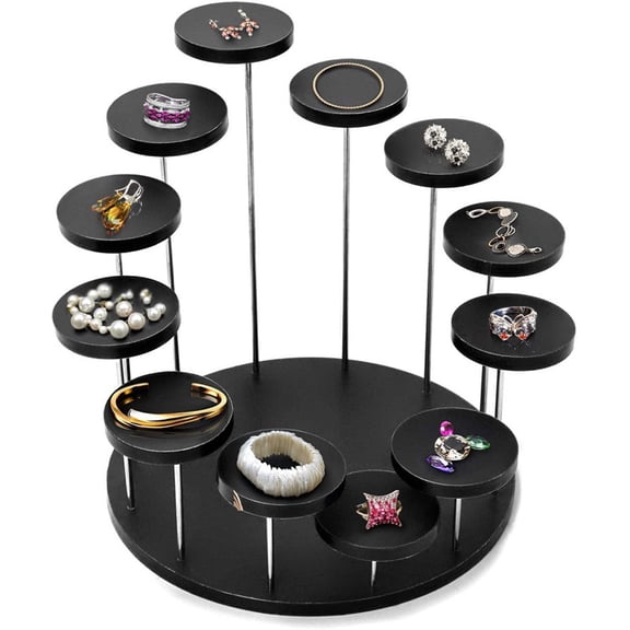 Acrylic Ring Display Stand And Cake Dessert Serving Rack - 12-Round Compartments Black Acrylic Multi-Functional Organizer For Jewelry Stores, Home Parties, Wedding Desserts,
