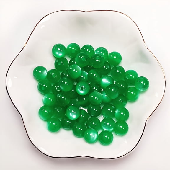 ACDANC 100pcs 10mm Cat Eye Glass Beads for Jewelry Making, Round Beads for Crafts Bracelet Spacer Beads, Green