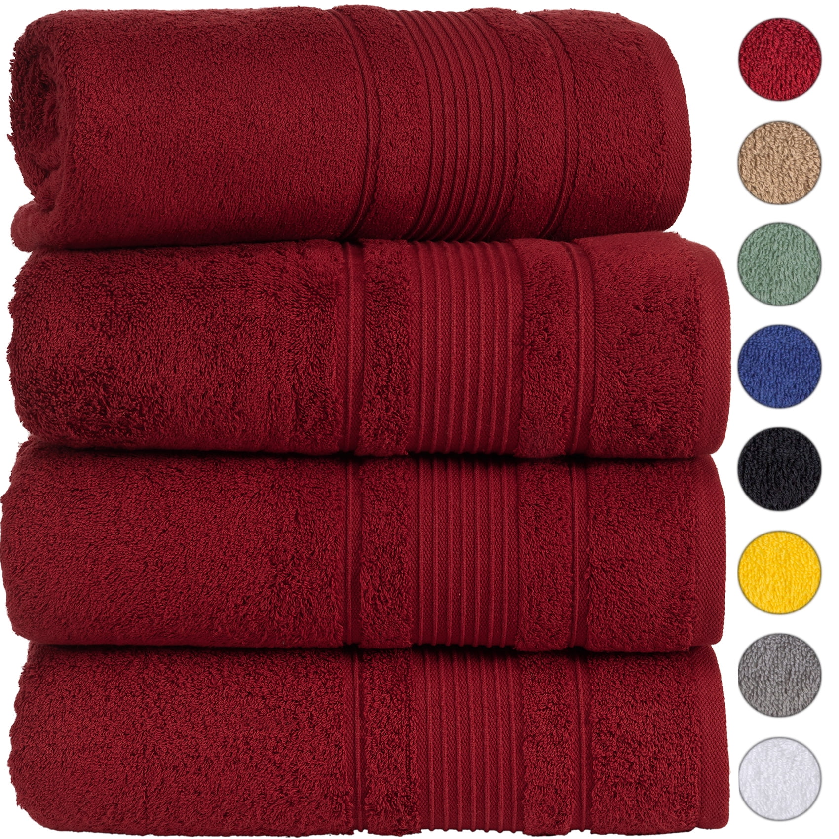 Burgundy Turkish Cotton 4-Piece Bath Towel Set