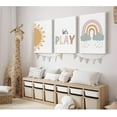 thumbnail image 3 of Playroom Nursery Wall Art Decor Boho Baby Girl Canvas Rainbow Wall Art Kids Room Prints Nursery Pictures Play Sign Kids Artwork Posters Baby Girl Painting for Bedroom 12x16 Inch Framed Set of 3, 3 of 5