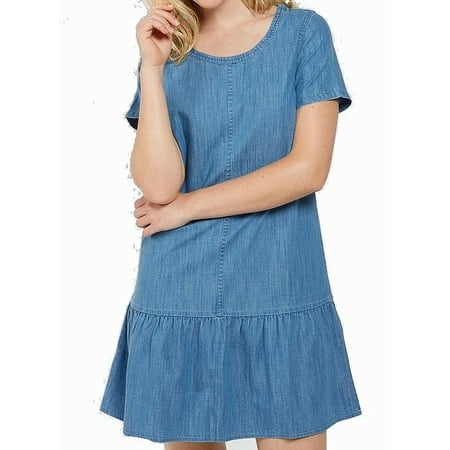 Womens Short Sleeve Denim Peplum Shift Dress 2 (Best Dress Style For Short And Fat)