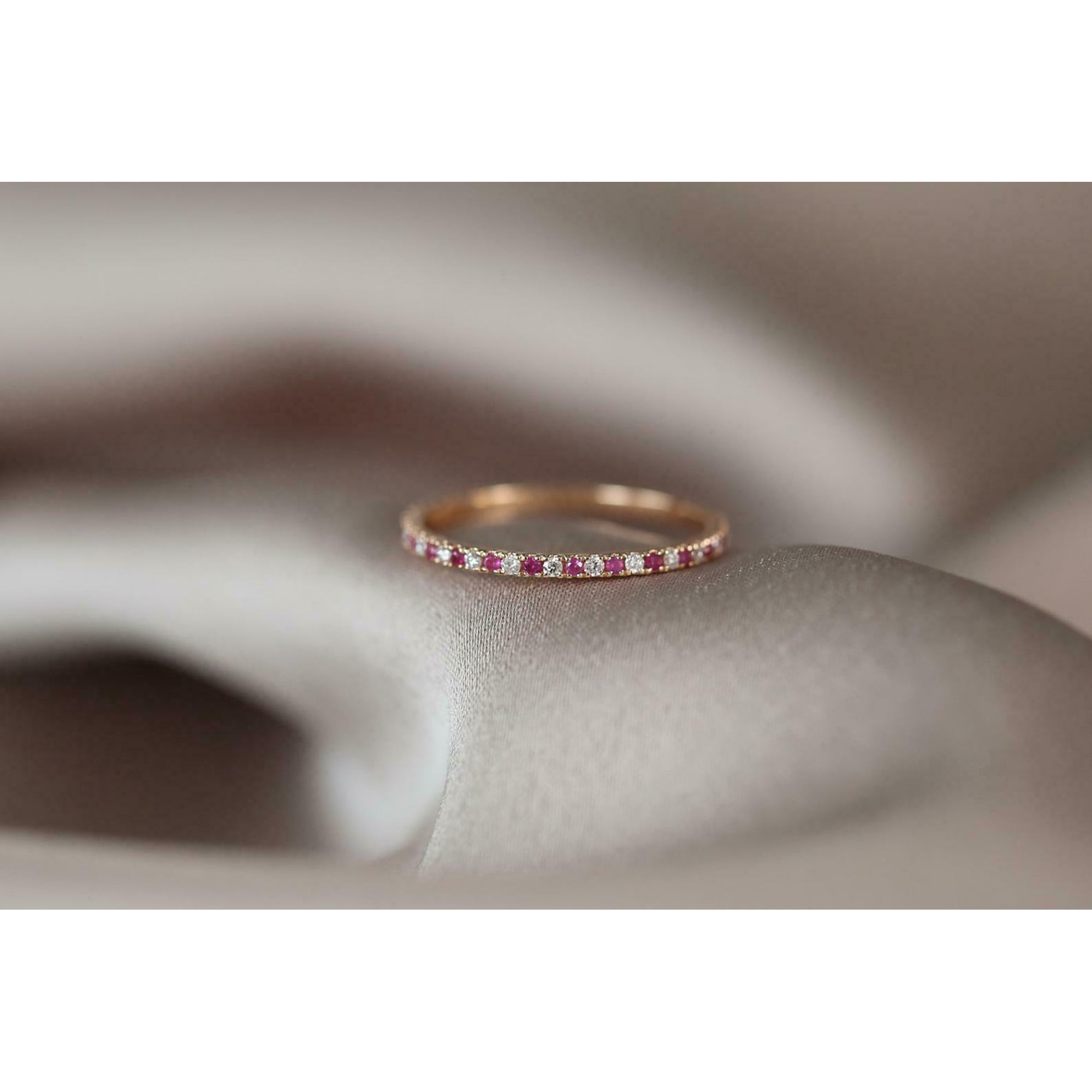 HeartsAndYou 1ct Natural Alternate Pink Ruby & Diamond Full Eternity Band 14k SOLID Rose Gold