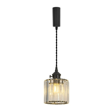 

KAYYELAMP H-Type Track Lamp Crystal Lampshade Black Base with Switch Adjusted Cord Modern Track Pendant Light for Island Kitchen Dining Table Loft(No Bulb Track)