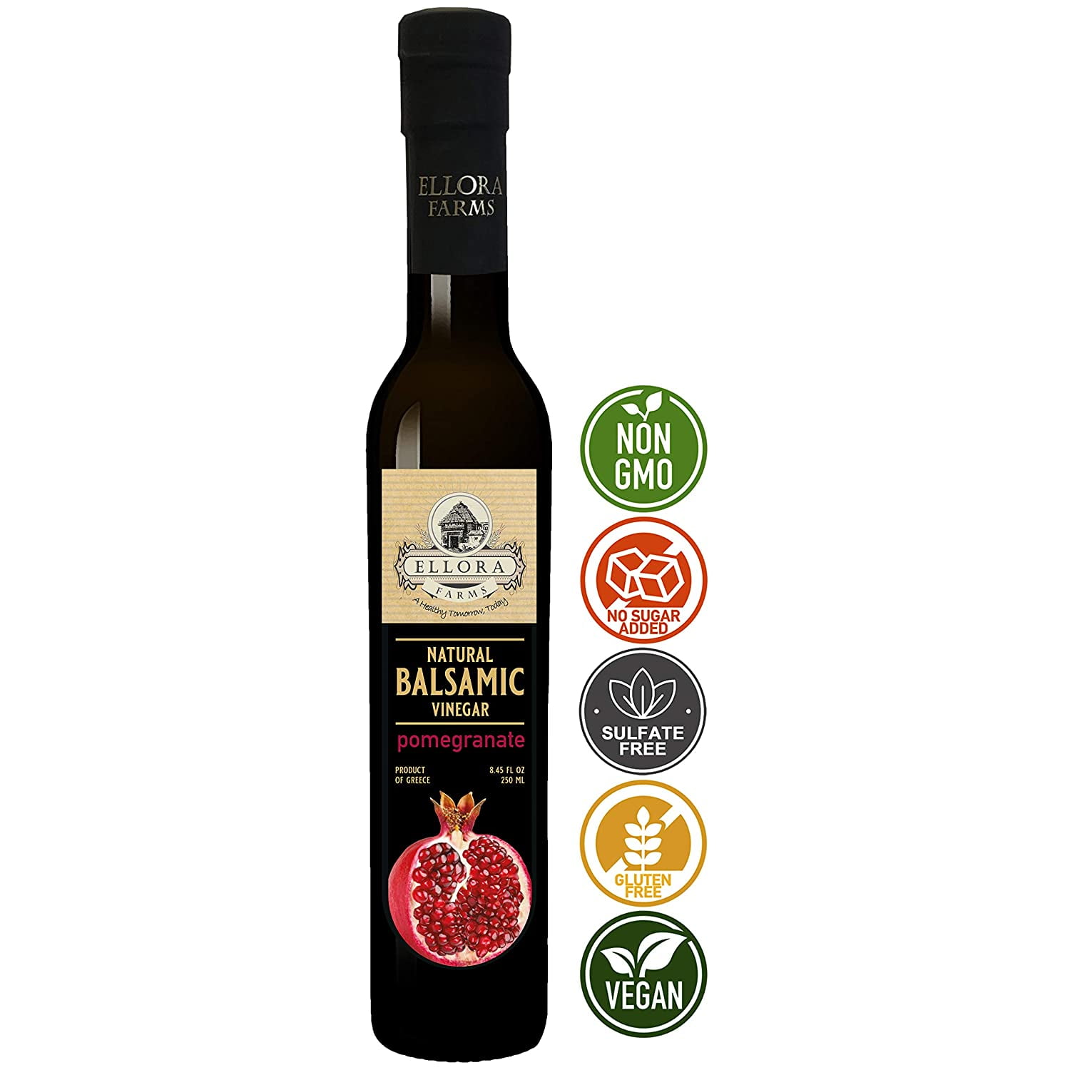 Ellora Farms Pomegranate Infused Thick Balsamic Vinegar, Glass Bottle, 8.45 oz