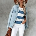 thumbnail image 5 of EIMELI Clairance!Summer Femmes Rayé Épissure T-shirt Manches Courtes Col Rond Haut de Couleur Bloc Tunique Haut Basique, 5 of 5