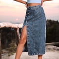 thumbnail image 4 of ICHUANYI Clearance Women's Retro Button Irregular Split Denim High Waist Denim Skirt(Blue, M) ICHUANYI WER2023081506355, 4 of 8
