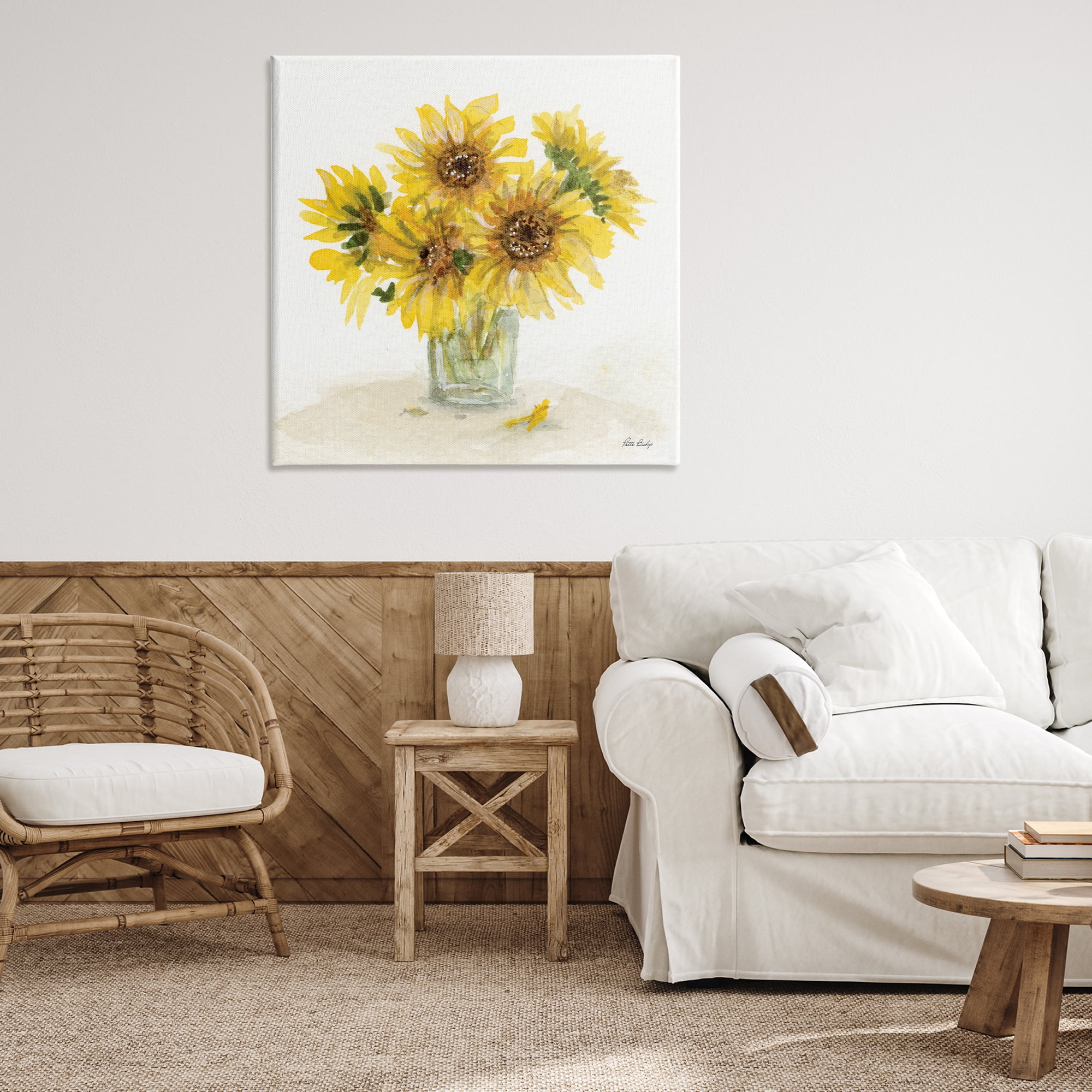 Stupell Industries Sunflower Jar Watercolor Plants & Flowers Painting Wrapped Canvas Art Print Wall Art, 36 x 36