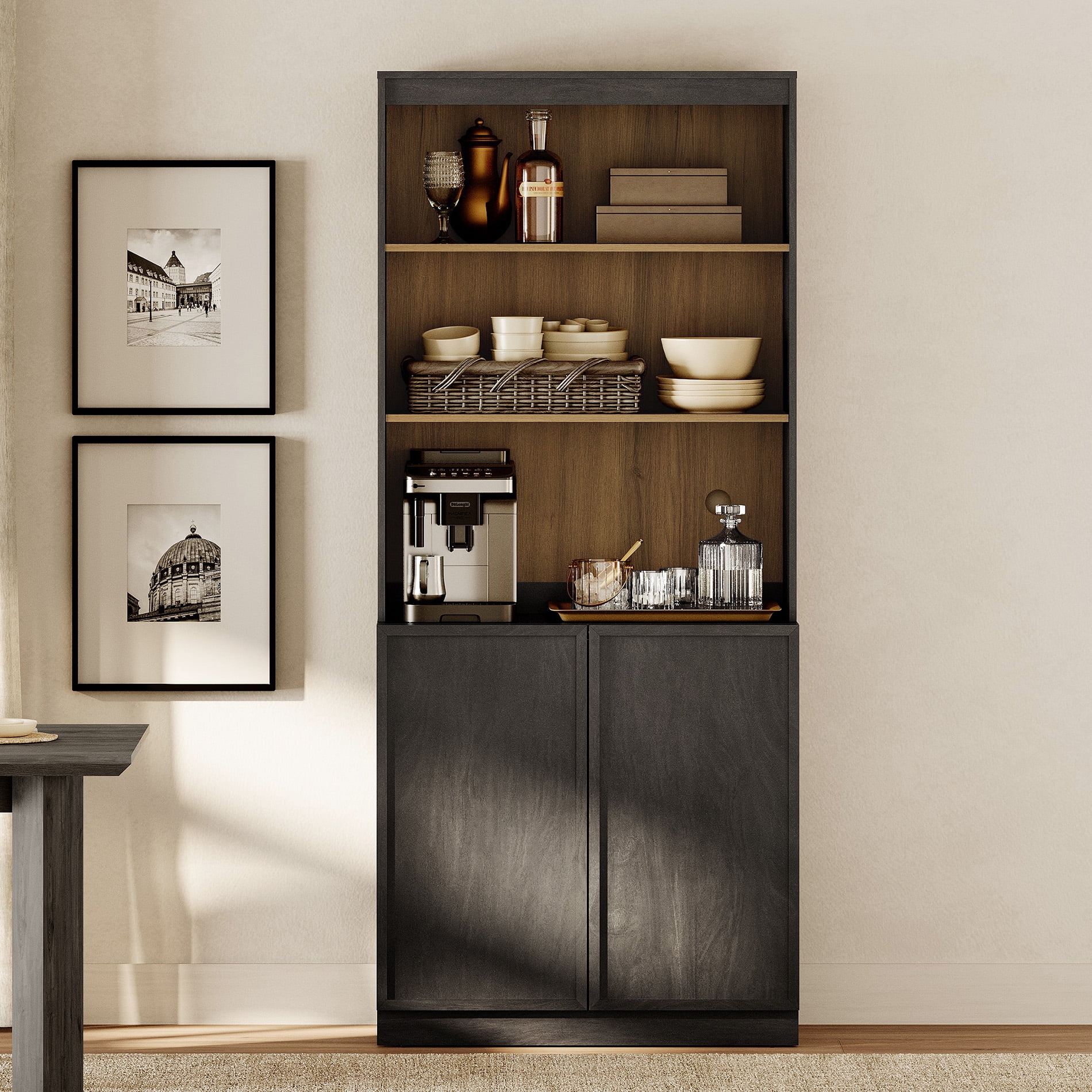 Modern Wood Sideboard Buffet with Doors & Adjustable Shelves, 72" Tall Storage Cabinet for Dining Room Kitchen,Black