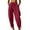 Burgundy, variant on Wyobmus Women's Cotton Linen Pants Elastic Waist Drawstring Casual Harem Pants Lightweight Straight Legs Loose Beach Cropped Pants S-2X Light Blue