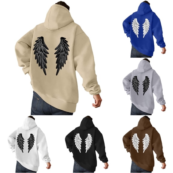Wuxian Y2k Gothic Graphic Hoodies For Men Wing Print Sweatshirts Long Sleeve Streetwear