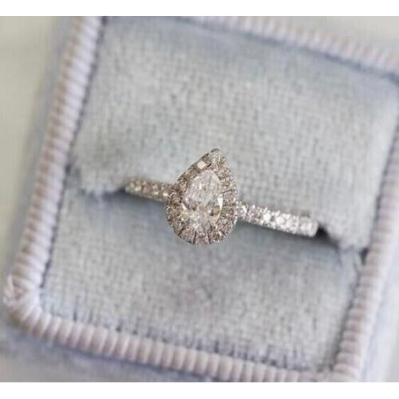 2.00 Ct Pear Cut Lab Created Diamond Engagement Ring 14K White Gold Plated Sterling Silver