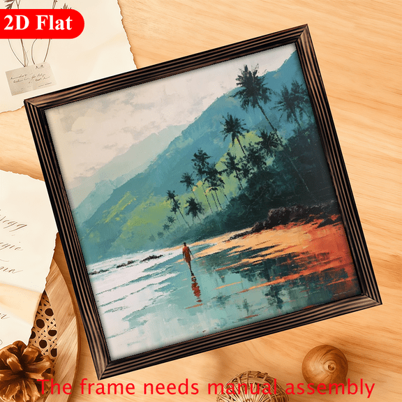 2D Flat, 1Pc Wood Frame Sign Vintage Style Hawaiian Beach Wall Art Paintings Ideal Gift For Living Room Bedroom Farmhouse Corridor Wall Decor Room Decoration Ready to Hang 12x12inch