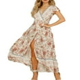 thumbnail image 1 of Femmes V-Cou Floral Split Robe Boho Été Plage Décontracté Longue Robe de Soleil, 1 of 4
