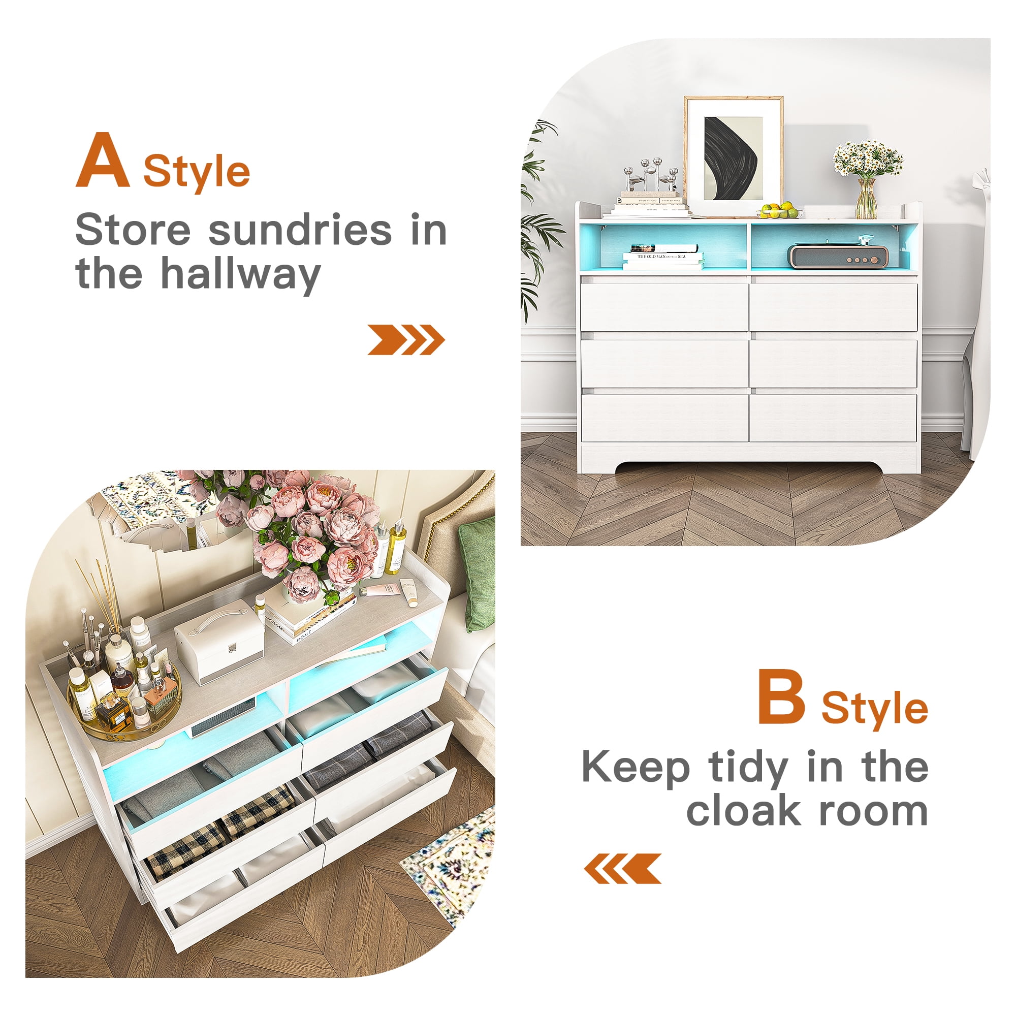 Finihen 6 Drawer Dresser, Modern Chest of Drawers with Led Lights, Wooden Dresser for Bedroom with Sturdy Frame for Living Room, Entryway, Hallway, White-M Finihen 6 Drawer Dresser, Modern Chest of Drawers with Led Lights, Wooden Dresser for Bedroom with Sturdy Frame for Living Room, Entryway, Hallway, White-M