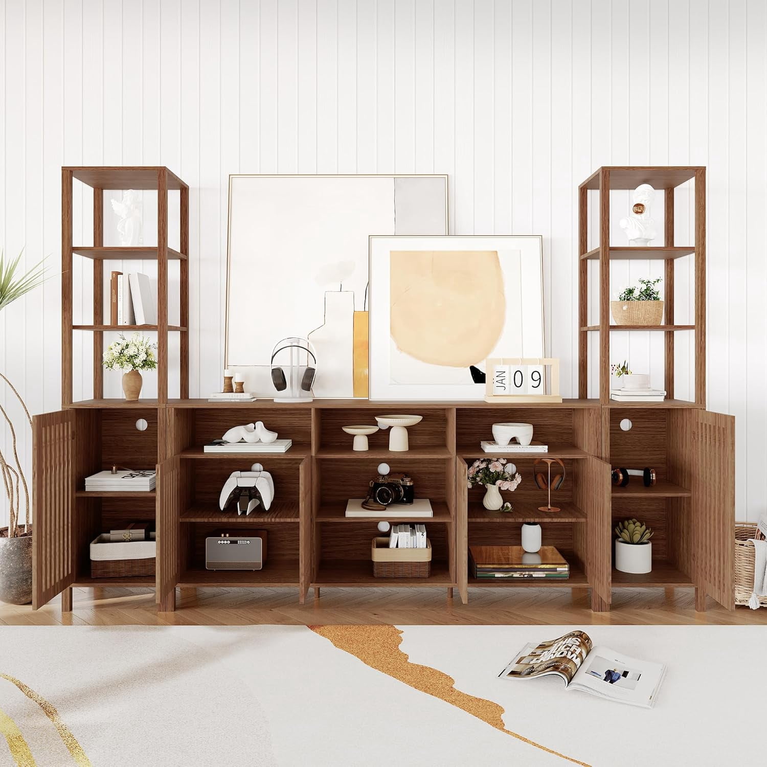 OUTGOODS Farmhouse Entertainment Center for 70" TVs, Engineered Wood, 3-Piece