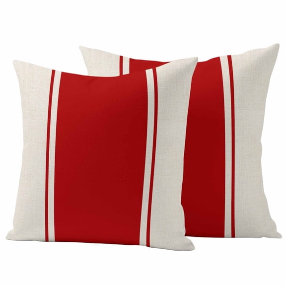 2 Pack Outdoor Waterproof Throw Pillow Covers,Burgundy Red Stripe Decorative Square Pillow Case Patio Pillowcases for Chair Couch Sofa 16x16in